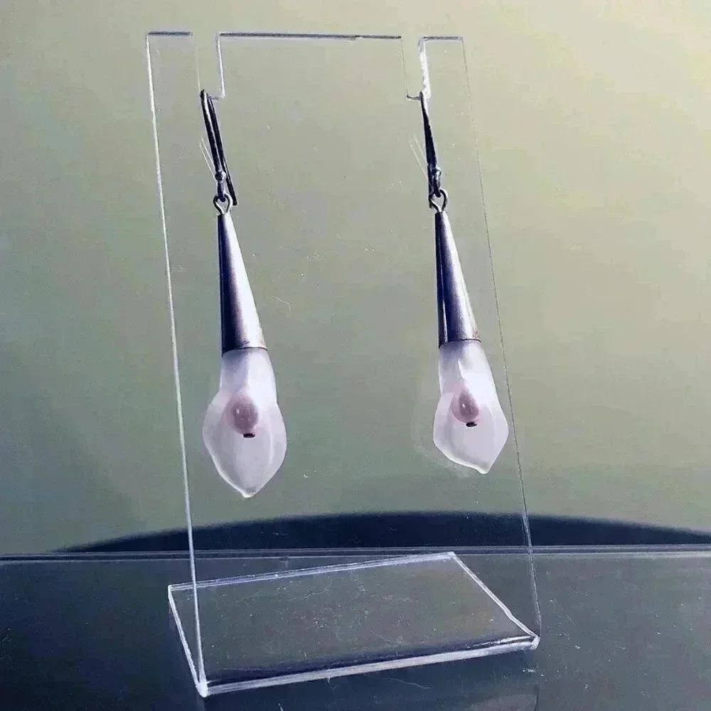 Sterling Silver and Frosted Glass Calla Lily Earrings - Picture 3 of 3
